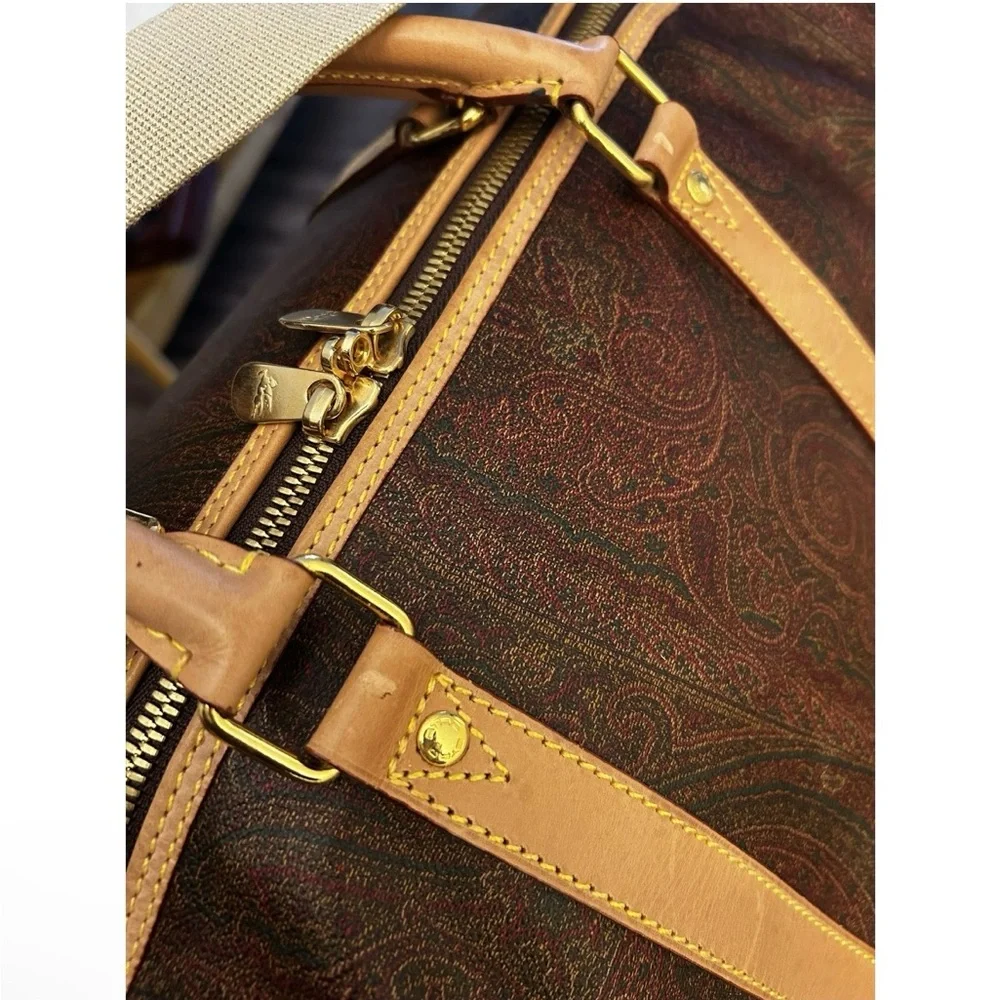 ETRO BOSTON RED PAISLEY Weekend Bag with Luggage Tag, Crossbody Strap, Clochette